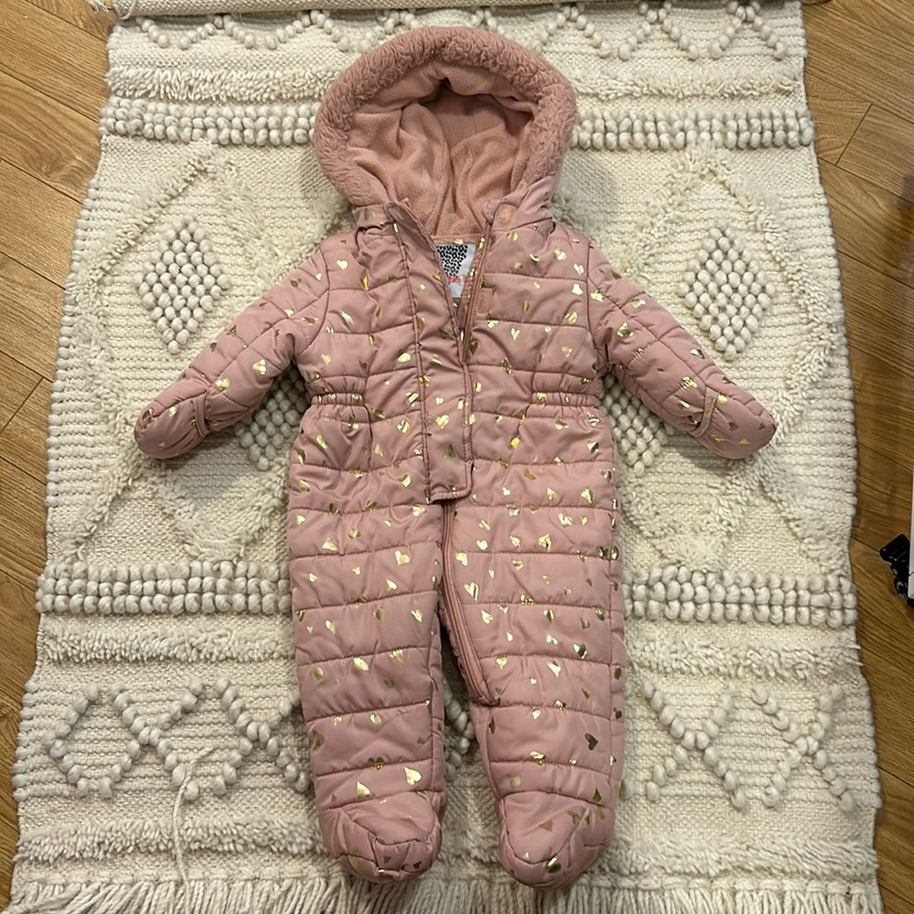 Dusty Pink with Gold Hearts Snowsuit | 6-9M